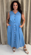 CurveWow Button Front Sundress Blue
