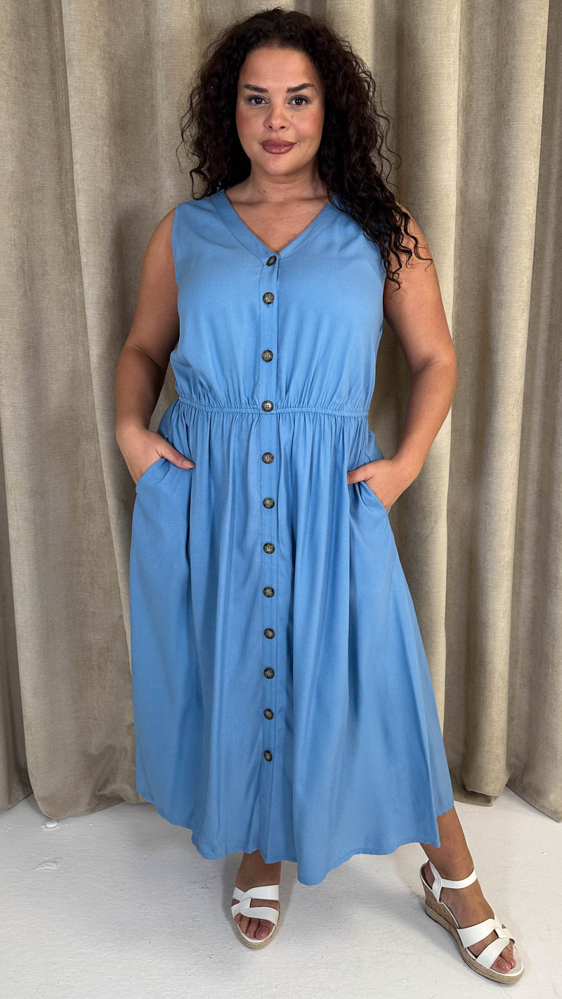 CurveWow Button Front Sundress Blue
