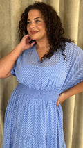 CurveWow V Neck Shirred Waist Maxi Dress Blue