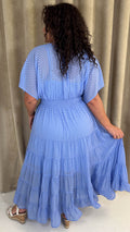 CurveWow V Neck Shirred Waist Maxi Dress Blue
