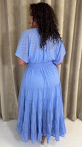CurveWow V Neck Shirred Waist Maxi Dress Blue
