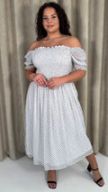 CurveWow Puff Sleeve Midi Dress White & Black Spot