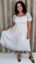 CurveWow Puff Sleeve Midi Dress White & Black Spot