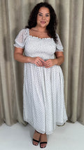 CurveWow Puff Sleeve Midi Dress White & Black Spot