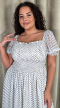 CurveWow Puff Sleeve Midi Dress White & Black Spot