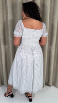 CurveWow Puff Sleeve Midi Dress White & Black Spot