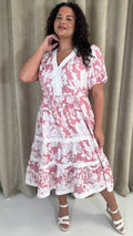 CurveWow Tiered Print Midi Dress Pink Floral
