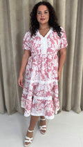 CurveWow Tiered Print Midi Dress Pink Floral