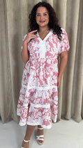 CurveWow Tiered Print Midi Dress Pink Floral