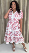 CurveWow Tiered Print Midi Dress Pink Floral