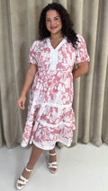 CurveWow Tiered Print Midi Dress Pink Floral