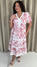 CurveWow Tiered Print Midi Dress Pink Floral