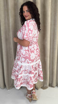 CurveWow Tiered Print Midi Dress Pink Floral