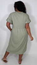CurveWow Cotton Frill Sleeve Button Front Dress Light Khaki