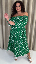 CurveWow Bardot Shirred Midaxi Dress Green Spot