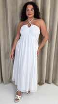 CurveWow Maxi Halter Neck Shirred Back Dress White