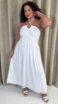 CurveWow Maxi Halter Neck Shirred Back Dress White