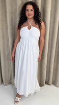 CurveWow Maxi Halter Neck Shirred Back Dress White