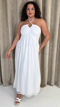 CurveWow Maxi Halter Neck Shirred Back Dress White