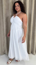 CurveWow Maxi Halter Neck Shirred Back Dress White