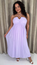 CurveWow Maxi Halter Neck Shirred Back Dress Pastel Lilac