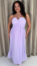 CurveWow Maxi Halter Neck Shirred Back Dress Pastel Lilac