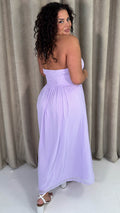 CurveWow Maxi Halter Neck Shirred Back Dress Pastel Lilac