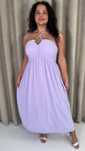 CurveWow Maxi Halter Neck Shirred Back Dress Pastel Lilac