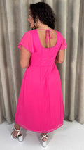 CurveWow Square Neck Tie Back Midi Dress Pink