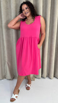 CurveWow Basic Sleeveless Pocket Dress Pink