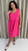 CurveWow Basic Sleeveless Pocket Dress Pink