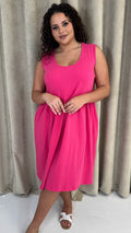 CurveWow Basic Sleeveless Pocket Dress Pink