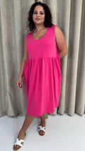 CurveWow Basic Sleeveless Pocket Dress Pink