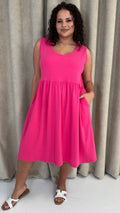 CurveWow Basic Sleeveless Pocket Dress Pink