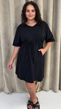 CurveWow Mini Drawcord T-Shirt Dress Black