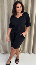 CurveWow Mini Drawcord T-Shirt Dress Black