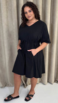 CurveWow Mini Drawcord T-Shirt Dress Black