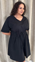CurveWow Mini Drawcord T-Shirt Dress Black