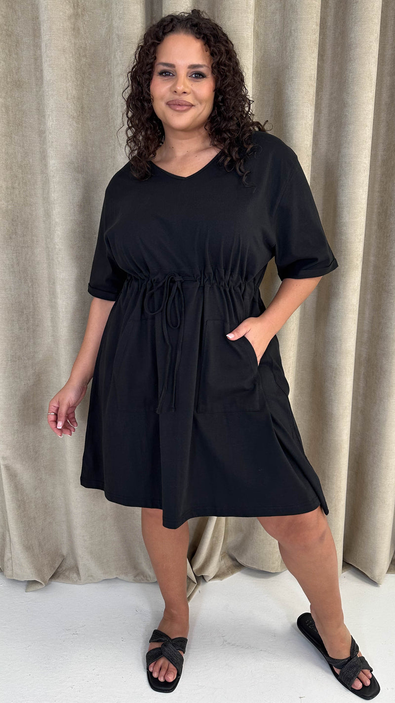 CurveWow Mini Drawcord T-Shirt Dress Black