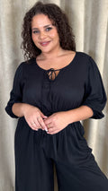 CurveWow Tie Front Wide Leg Jumpsuit Black