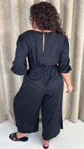 CurveWow Tie Front Wide Leg Jumpsuit Black