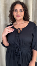 CurveWow Tie Front Wide Leg Jumpsuit Black