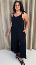 CurveWow Tie Waist Culotte Jumpsuit Black