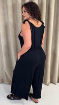 CurveWow Tie Waist Culotte Jumpsuit Black