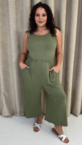 CurveWow Tie Waist Culotte Jumpsuit Khaki