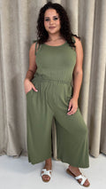 CurveWow Tie Waist Culotte Jumpsuit Khaki