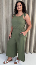 CurveWow Tie Waist Culotte Jumpsuit Khaki