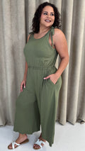CurveWow Tie Waist Culotte Jumpsuit Khaki