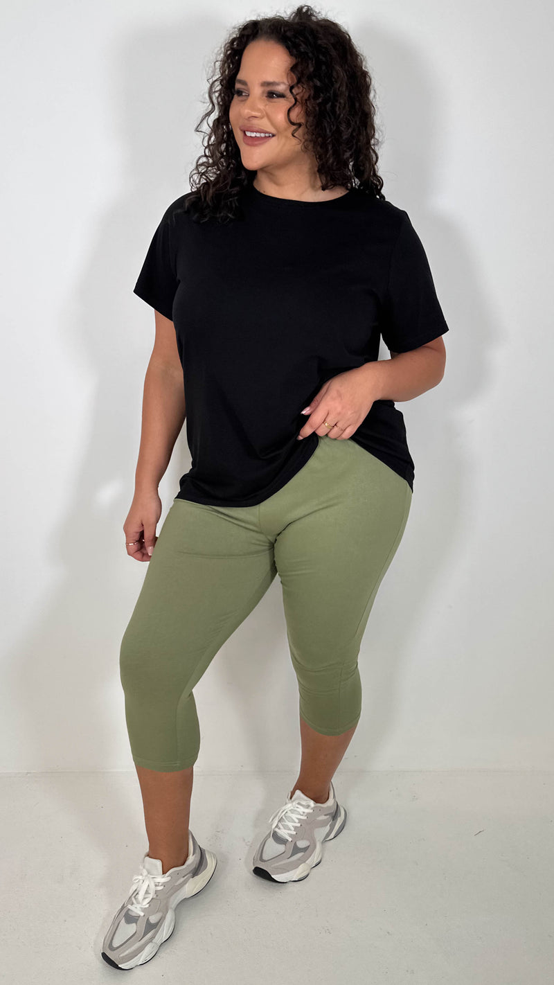 CurveWow Basic Cropped Leggings Khaki