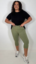 CurveWow Basic Cropped Leggings Khaki